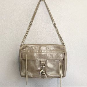 Rebecca Minkoff Metallic Taupe Leather Shoulder Bag with Chain Strap